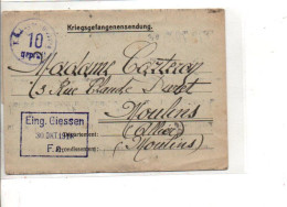 COURRIER PRISONNIER FRANCAIS 1918 - Prisoners Of War Mail