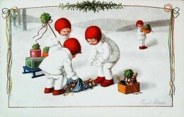 Reproduction Illustration Ebner   Enfant Noel Livraison Luge - Santa Claus