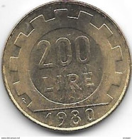 Italy 200 Lire 1980  Km 105 Xf+/ms60 - 200 Liras