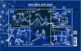 Ukraine 2023 Warriors Of Light Warriors Of Good Restoration Of Destruction From Russian Attacks Set Of 5 Stamps In Block - Ukraine