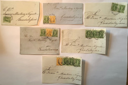 1856 Issue SIX DIFFERENT RATES ! All From Mexico To Martinez Negrete Guadalajara (cover Fronts Lettre - Messico