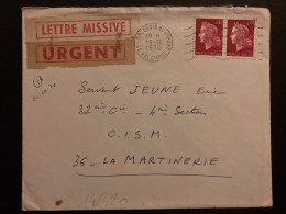 LETTRE MISSIVE + URGENT TP M DE CHEFFER 0,40 Paire OBL.MEC.19-10 1970 95 LE PLESSIS BUCHARD VAL D'OISE - 1967-1970 Marianne Of Cheffer