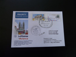 Lettre Premier Vol First Flight Cover Frankfurt To Quito Ecuador Airbus A320 Lufthansa 2013 - Enveloppes Privées - Oblitérées