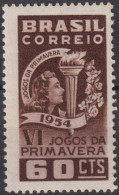 1954 Brasilien ** Mi:BR 866, Sn:BR 814, Yt:BR 596, Girl, Torch And Spring Flowers, Sixth Spring Games - Ongebruikt