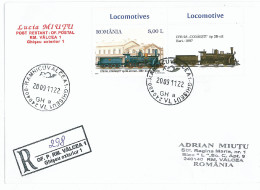 NCP 10 - 298-a Romania, Train Old Locomotive - Registered + Vignette - 2011 - Lettres & Documents