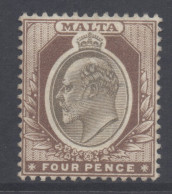 Malta Scott 26 - SG43, 1903 Edward VII 4d Unused No Gum - Malta