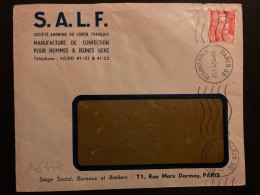 LETTRE SALF MANUFACTURE DE CONFECTION MANTEAU SALF FROID OU PLUIE TP M DE GANDON 12F OBL.MEC.21 X 52 PARIS 58 - Covers & Documents