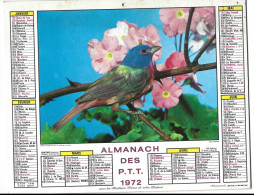 Almanach  Calendrier  P.T.T  -  La Poste -  1972 -  Oiseau , Fleur -chat - Groot Formaat: 1971-80