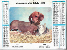 Almanach  Calendrier  P.T.T  -  La Poste -  1971 -   Chien Et Chat - Chevaux - Grossformat : 1971-80