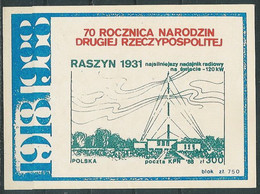 Poland SOLIDARITY (S323): KPN 1918-1988 70th Ann. II RP Raszyn 1931 (block) - Viñetas Solidarnosc