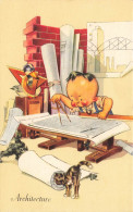 ILLUSTRATEUR NON SIGNE - Architecture - Bonhomme Avec Un Compas Et Une Pipe - Chats - Carte Postale Ancienne - Non Classificati