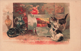 ANIMAUX - Chats - Chats Devant La Cheminée - Feu - Carte Postale Ancienne - Gatti