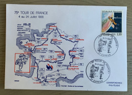 75ème Tour De France Cycliste 4 Au 24 Juillet 1988, Cachet Illustré EVREUX 6/7/1988 - Ciclismo