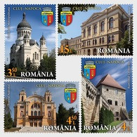 Roumanie Romania 6042/45 Architecture, Armoiries, Théâtre, Cathedrale, Chateau - Briefmarken