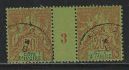 COTE D'IVOIRE - MILLESIMES - N°7 Obl (1893) 20c Brique Sur Vert - Gebruikt