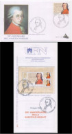 Mozart Member Of Masonic Lodge Zur Wohltätigkeit, Freemasonry Composer, Music Language, Cancelled FOLDER + FDC Combo - Vrijmetselarij