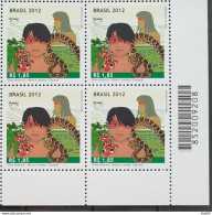 C 3226 Brazil Stamp Upaep Guarana Snake Indian 2012 Block Of 4 Bar Code - Unused Stamps