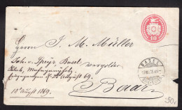 SWITZERLAND - BUSTA DA 10 C SPEDITA DA BASEL A BAAR IL 17.8.1869 TIMBRO DI ZUG - Covers & Documents