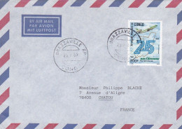CONGO -1989--Lettre BRAZZAVILLE Pour CHATOU -78 (France) Timbre  25ans Air Afrique (avion) Seul Sur Lettre - Autres & Non Classés
