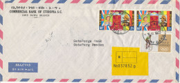 Ethiopia Registered Air Mail Bank Cover Sent To Denmark 14-11-1968 Topic Stamps - Ethiopie