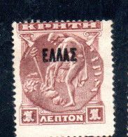 CRETE CRETA 1908 ELLAS OVERPRINTED SOPRASTAMPATO 1L MNH - Crete