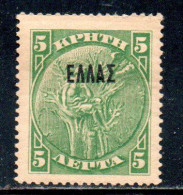 CRETE CRETA 1908 ELLAS OVERPRINTED SOPRASTAMPATO 5L MNH - Kreta