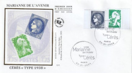 Fdc 2024_Envel. 1er Jour_fdc_soie_Marianne De L'Avenir / Cérès "Type 1938". Oblit. PJ Paris 5/01/24. - 2020-…