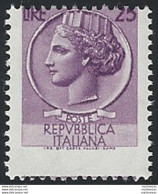 1968 Italia Lire 25 Italia Turrita Var. MNH Sass. 1073I - 1971-80: Neufs