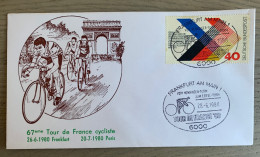 67ème Tour De France Cycliste 26/06 Au 20/07/1980, Cachet Illustré FRANKFURT 28/6/1980 - Ciclismo
