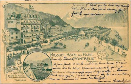 CPA Suisse Helvétia Montreux Type Gruss Circulé Publicité Hôtel - Mon