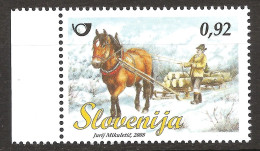 Slovénie Slovenija 2008 N° 627 ** Chevaux, Cheval De Trait, Débardage, Moyen De Transport, Traîneau, Grume Arbre Chapeau - Slowenien