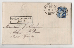 LAC Du Crédit Lyonnais Avec Sage Y&T N° 101 Perforé C L + Timbre Fiscal Perforé C L - Paris Pour Oloron Par Pau En 1899 - 1898-1900 Sage (Type III)