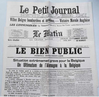 Livre - Revue - Lot De 3 Journaux D'août 1914 - Le Petit Journal - Le Matin - Le Bien Public - Autres & Non Classés