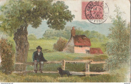 CPA   PAYSAGE PERSONNAGE AVEC SON CHIEN  TECKEL  ECRITE EN 1906  DIFFERENTE PAR LA DATE  801 - Lighthouses