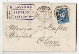 LAC Avec Sage Y&T N° 101 - E. LAVIGNE à Lourdes Pour Oloron En 1893 - 1898-1900 Sage (Tipo III)