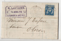 LAC Avec Sage Y&T N° 101 - E. LAVIGNE à Lourdes Pour Oloron En 1893 - 1898-1900 Sage (Type III)