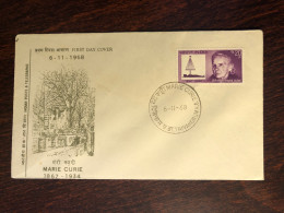 INDIA  FDC COVER 1968 YEAR CURIE RADIOLOGY HEALTH MEDICINE STAMPS - Covers & Documents