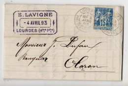 LAC Avec Sage Y&T N° 101 - E. LAVIGNE à Lourdes Pour Oloron En 1893 - 1898-1900 Sage (Type III)