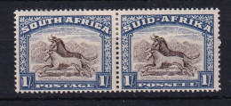 South Africa: 1947/54   Wildebeest   SG120a   1/-   Blackish-brown & Ultramarine    MH Pair - Nuevos