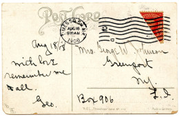 ETATS UNIS - 2 CTS BISECT SUR CARTE POSTALE DE NEW-YORK, 1908 - Cartas & Documentos