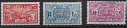 1930 Saint Pierre Et Miquelon N° 129 à 131 Nf* MLH. Goëland, Bateau De Pêche - Ungebraucht