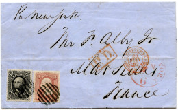 ETATS UNIS - 3 CTS + 12 CTS SUR LETTRE DE NEW YORK POUR LA FRANCE, 1862 - Briefe U. Dokumente