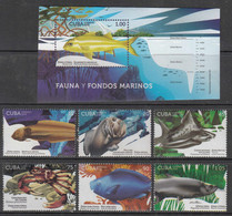 2018 Cuba Fish Poisson Marine Life  Complete Set Of 6 + Souvenir Sheet MNH - Unused Stamps