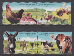 2018 Cuba Upaep Domestic Animals Donkeys Bees Poultry  Complete Set Of 2 Pairs MNH - Ongebruikt