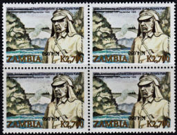 E0132 ZAMBIA 2009, SG 1061, K4,050 INVERTED Surcharge On K2,700 Livingstone MNH Block Of 4 - Zambie (1965-...)