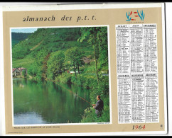 Almanach  Calendrier  P.T.T  -  La Poste -  1964 - Chasse - Arret - Peche Sur Les Bords De La Loue Doubs - Grand Format : 1961-70