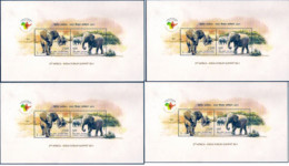 India Inde Indien  2011 Africa 2nd Summit Elephant Fauna Animals Map Miniature Souvenir Sheet MNH KB Lot Of 4 - Eléphants