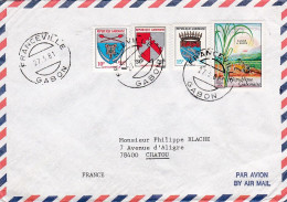 GABON -1981 -Lettre FRANCEVILLE  à CHATOU-78 (France) Timbres " Canne à Sucre - Blasons " Sur Lettre...... Cachet. - Gabón (1960-...)