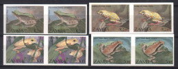 ZAMBIA STAMPS, 1989, Sc.#462-464. FROGS & TOADS. IMPERF. PAIRS, MNH - Zambie (1965-...)