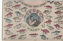 1er AVRIL . - DEVINEZ QUI VOUS L'ENVOIE? 30 Prenoms. Carte RARE - 1er Avril - Poisson D'avril